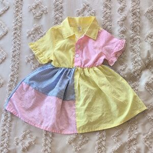 Yellow, Pink, Blue Pastel Colorblock Baby Dress - 12-18M
